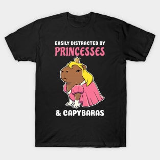 Easily Distracted by Princesses and Capybaras Cartoon T-Shirt